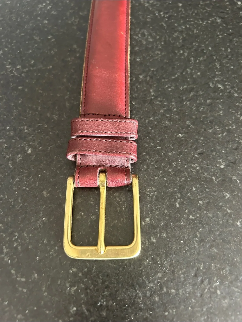 Coach Men's Burgundy Leather Belt with Gold-Tone Buckle and Tan Interior
